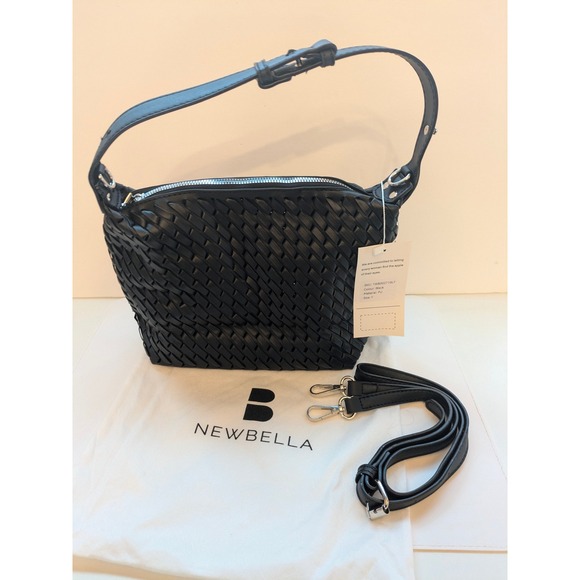 NEWBELLA Black Woven Faux Leather Shoulder Handbag Crossbody‎ Strap Included - Picture 5 of 5